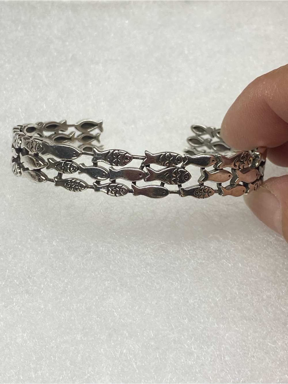 Sterling silver Fish-Link cuff Bracelet